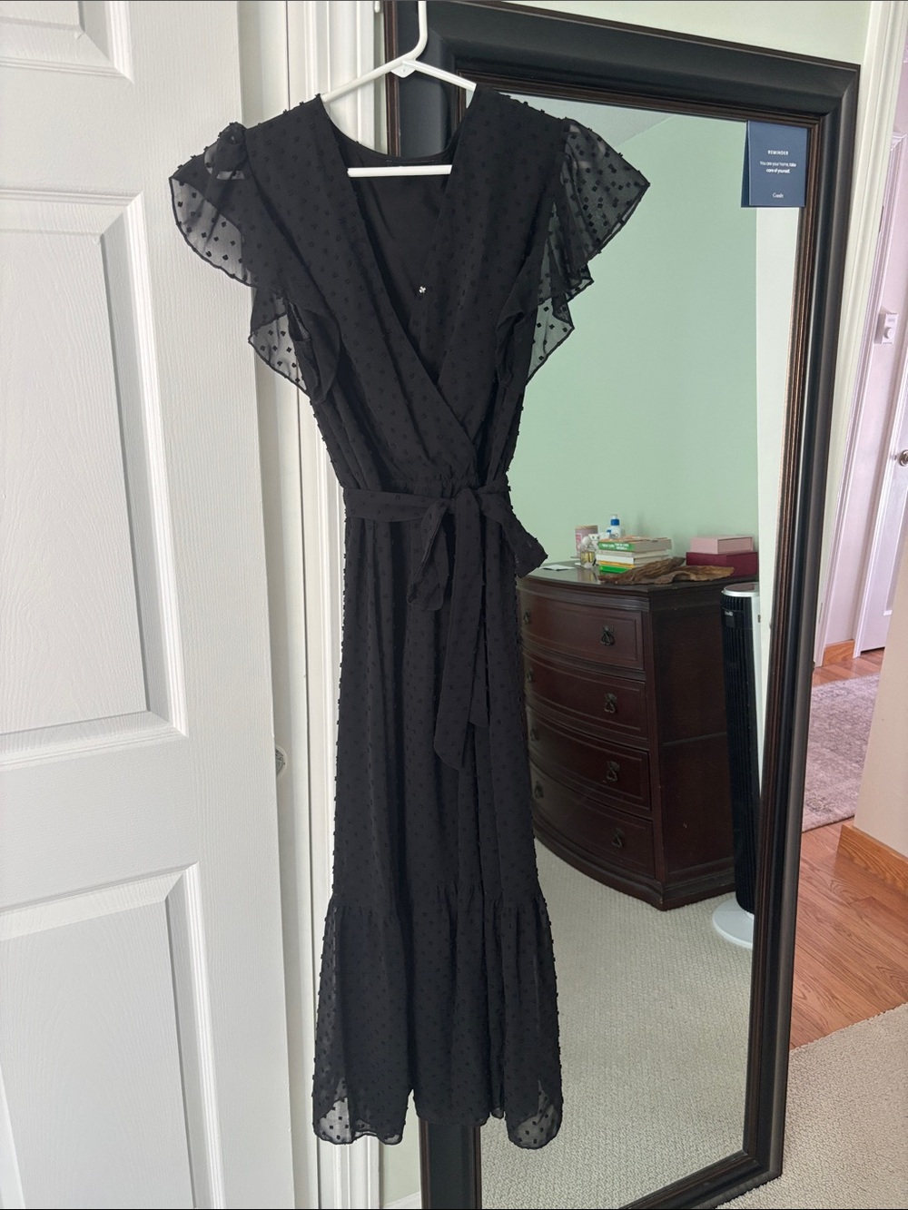 Amazon Black Swiss Dot Wrap Maxi Dress with Tie Waist